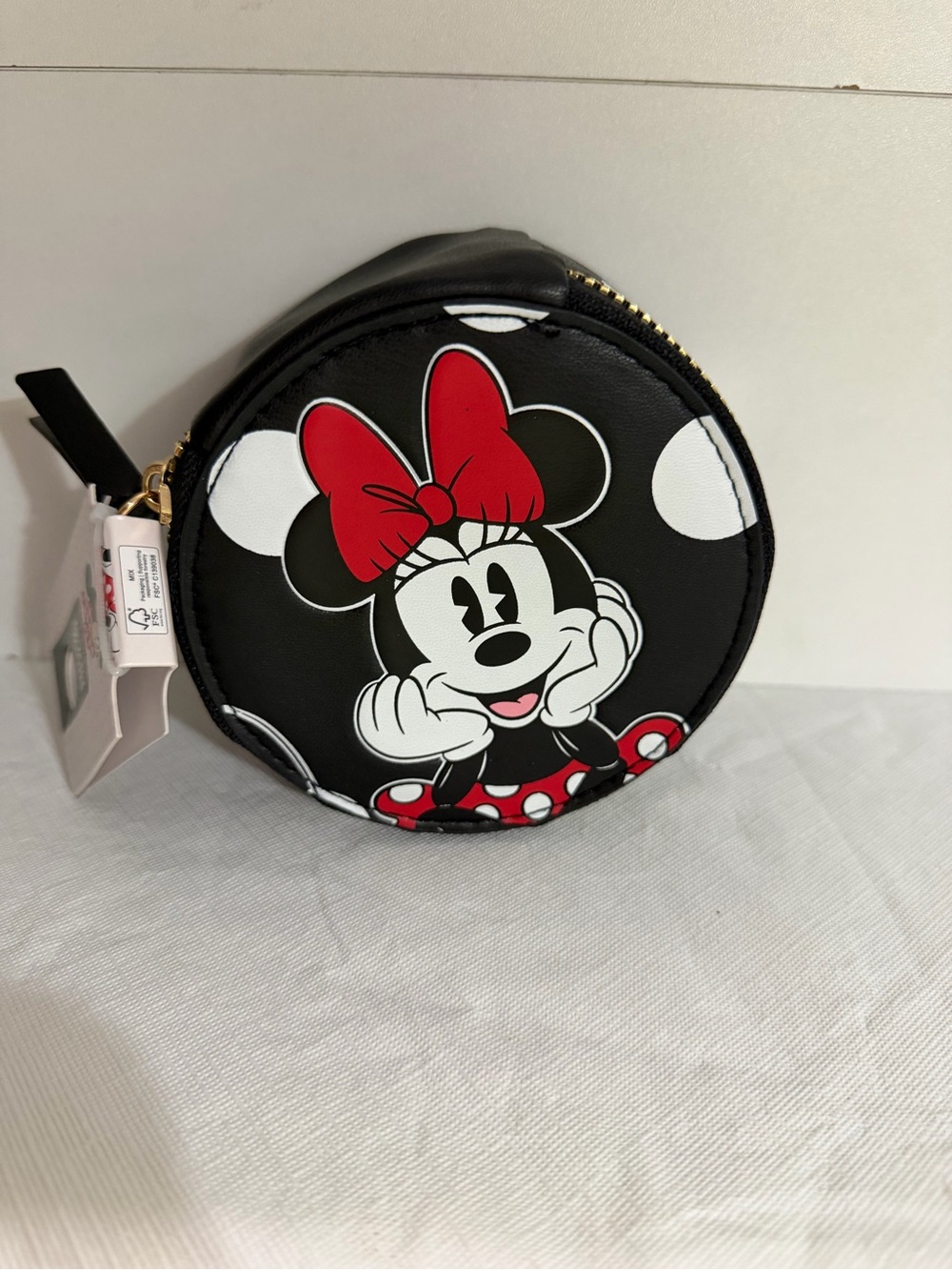 Disney Minnie Mouse Black, White & Red Round Zip jewelry Pouch